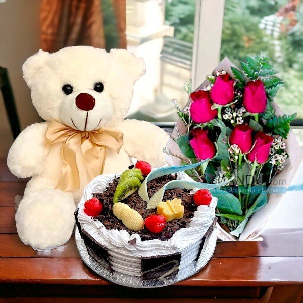 Bear, Cake, and Flower Package - Flowers to Nepal - FTN