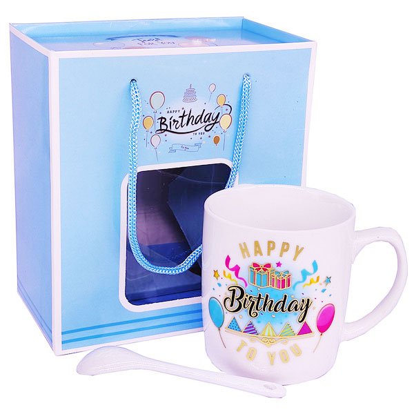 Beautiful Birthday Ceramic Coffee Mug With Spoon 4.5'' - Flowers to Nepal - FTN