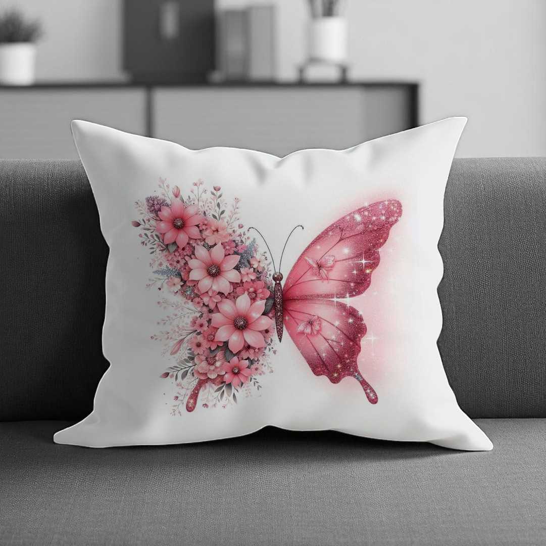 Beautiful Floral Butterfly Printed White Cushion - Flowers to Nepal - FTN