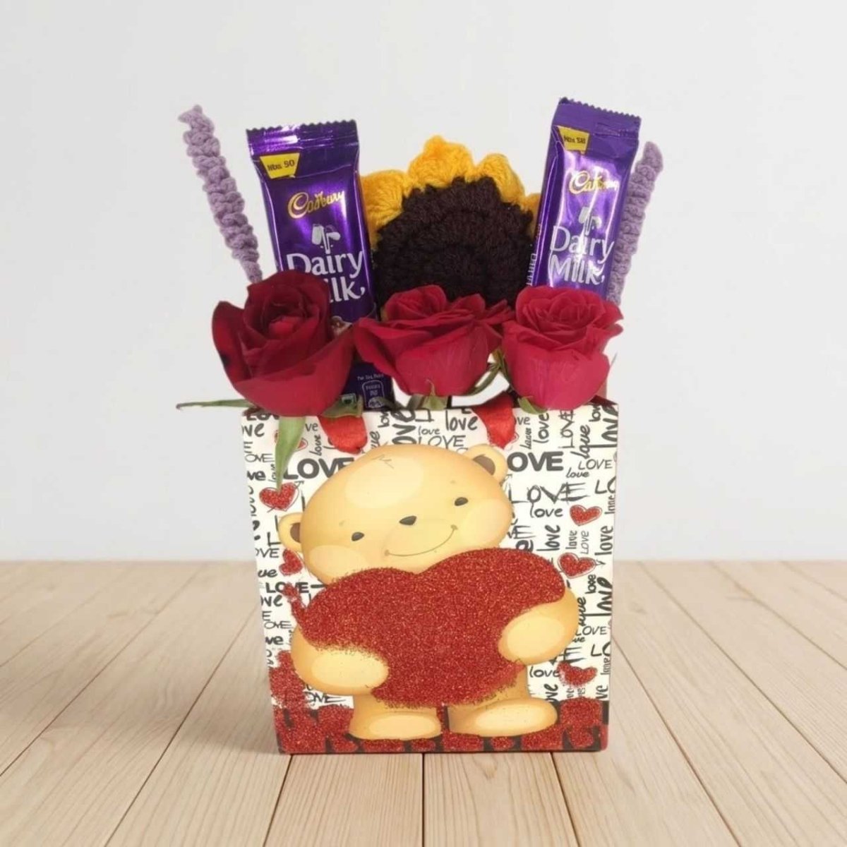 Beautiful Flower & Chocolate Gift Bag Arrangement - Flowers to Nepal - FTN