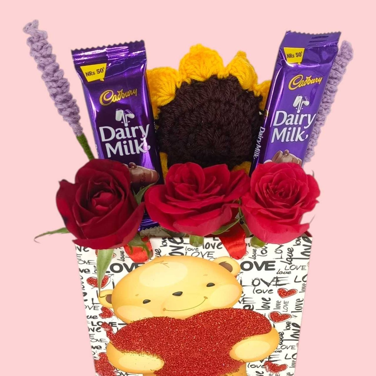 Beautiful Flower & Chocolate Gift Bag Arrangement - Flowers to Nepal - FTN