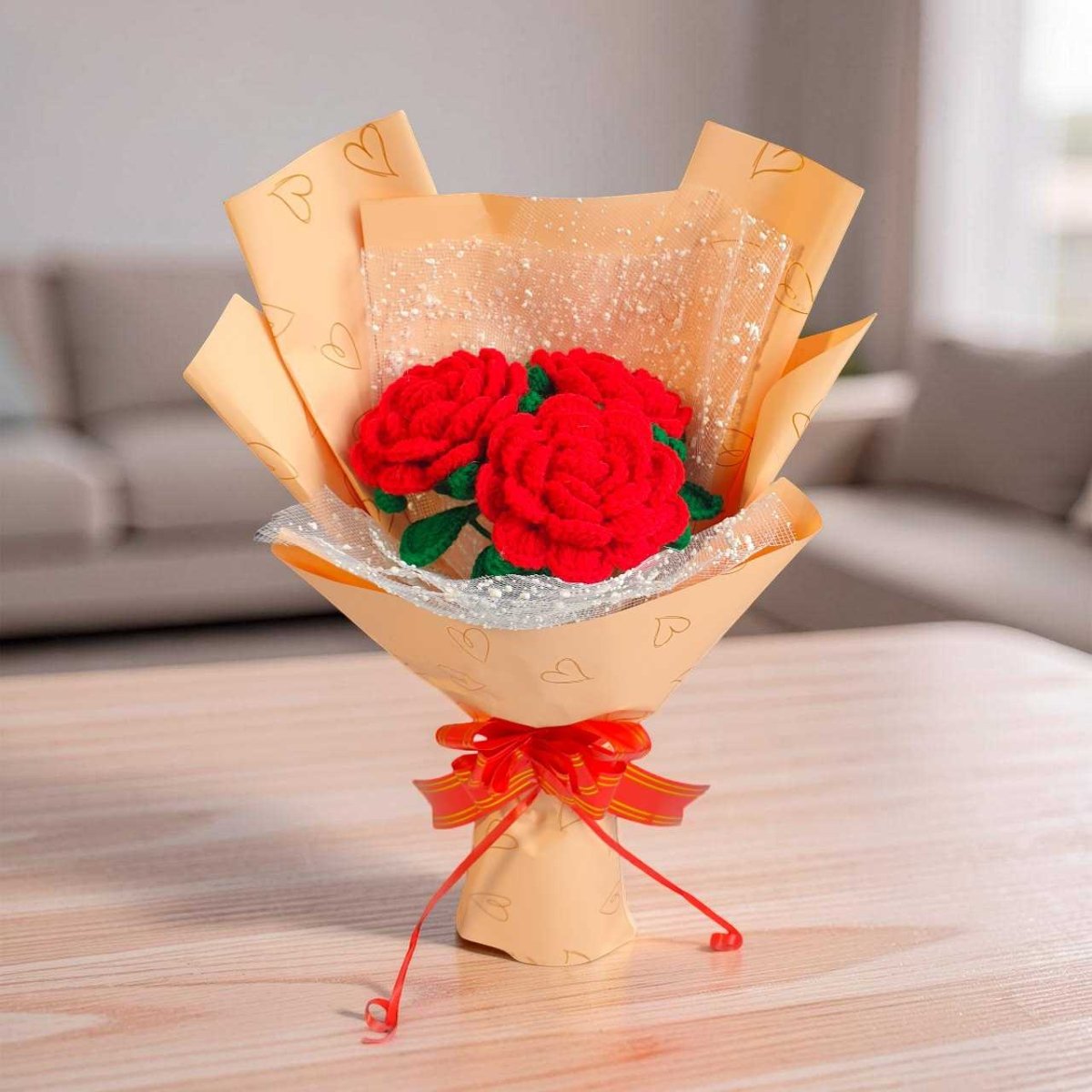 Beautiful Handmade Red Crochet Flower Bouquet - Flowers to Nepal - FTN