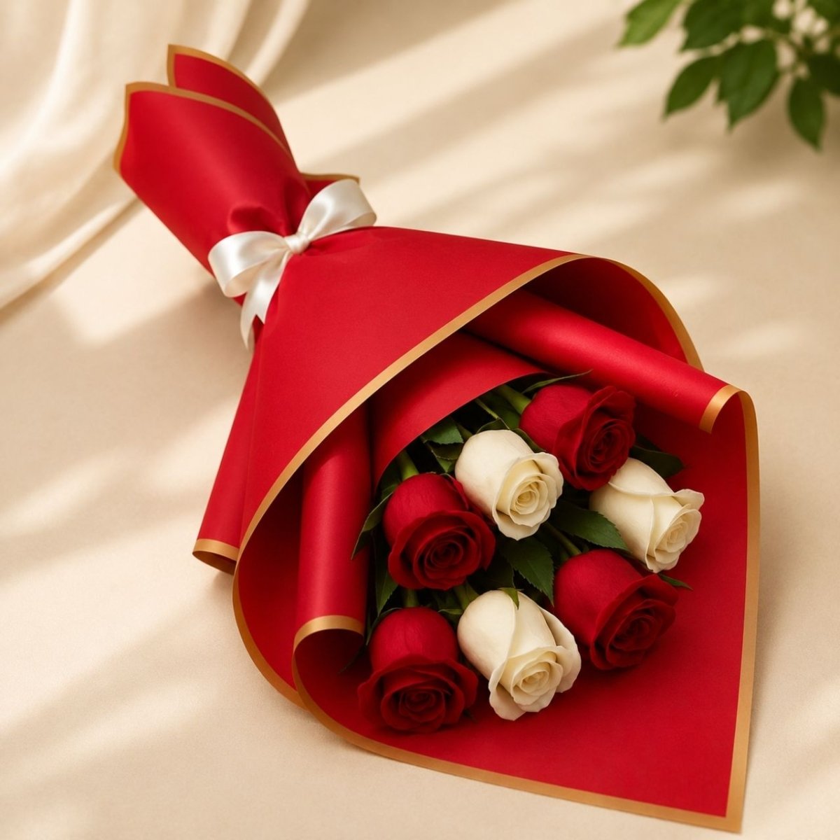 Beautiful Red & White Rose Mix Bouquet - Flowers to Nepal - FTN