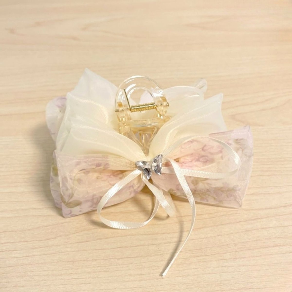 Beige Ribbon Bow Hair Clip - Flowers to Nepal - FTN