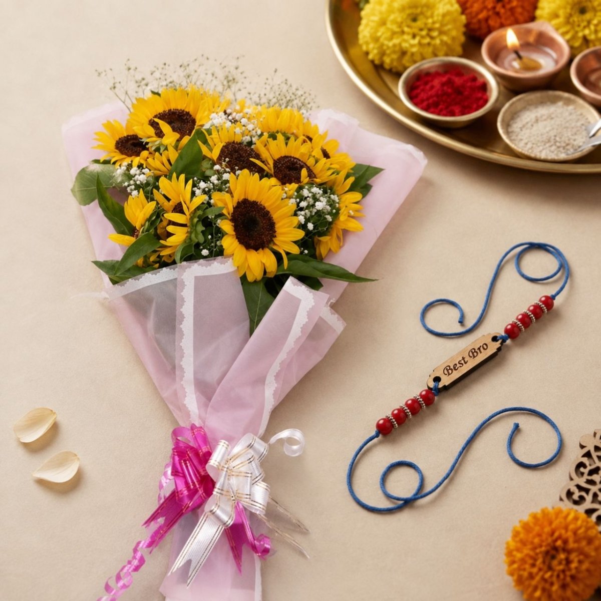 Best Bro Rakhi & Sunflower Gift Set - Flowers to Nepal - FTN