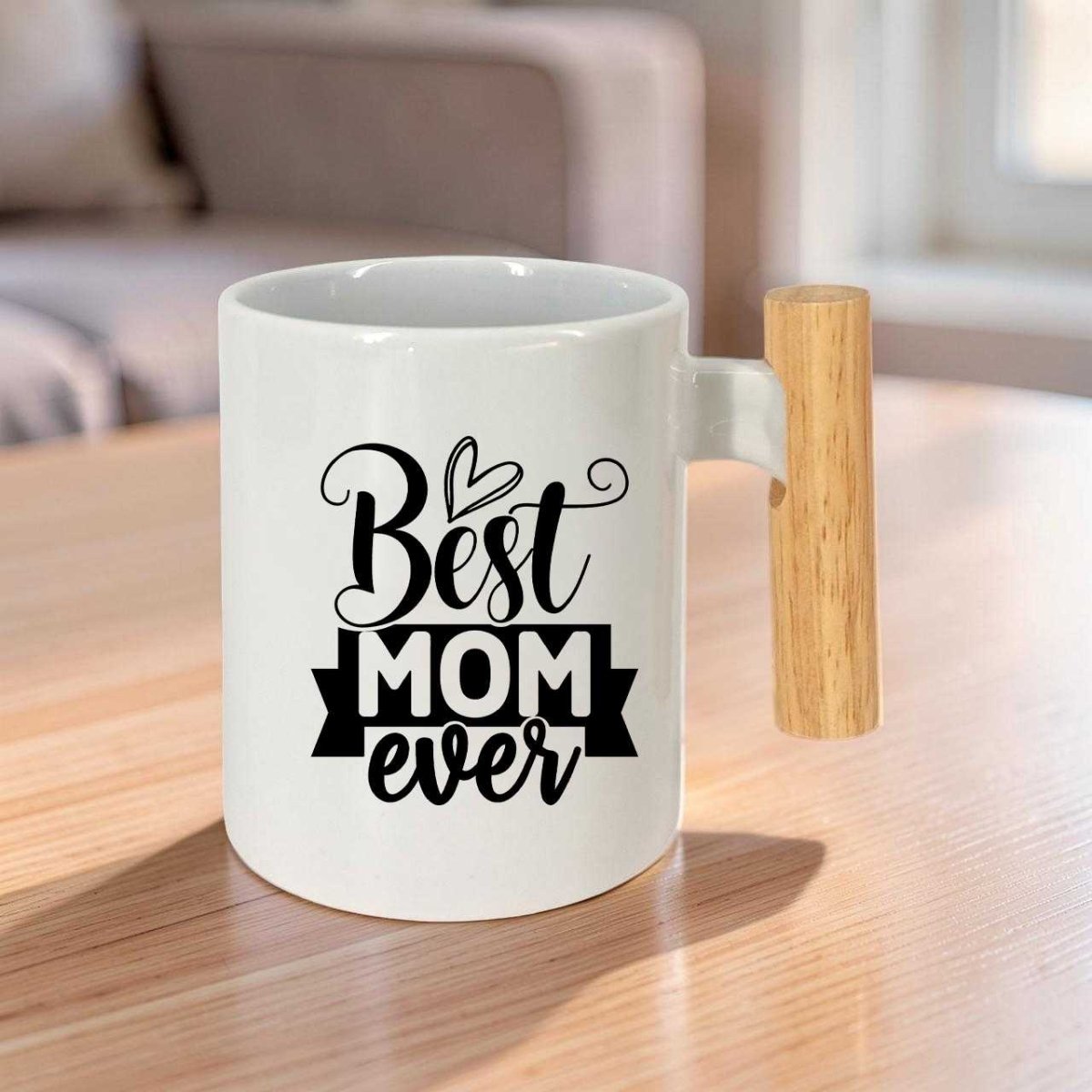 Best Mom Ever Wooden Handle Ceramic Mug - Flowers to Nepal - FTN