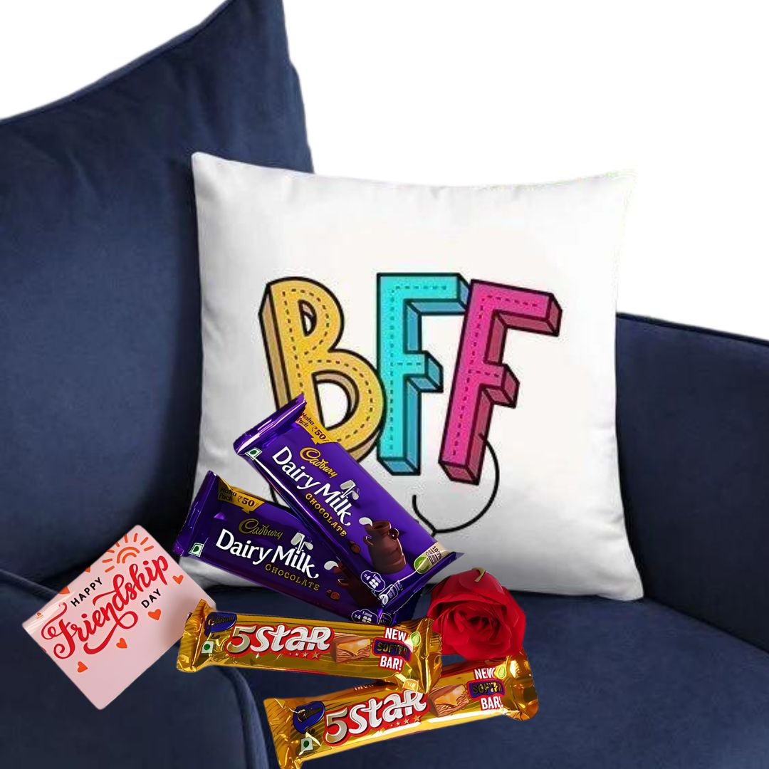 BFF Cushion with Chocolates Rose Card Combo Flowers to Nepal FTN