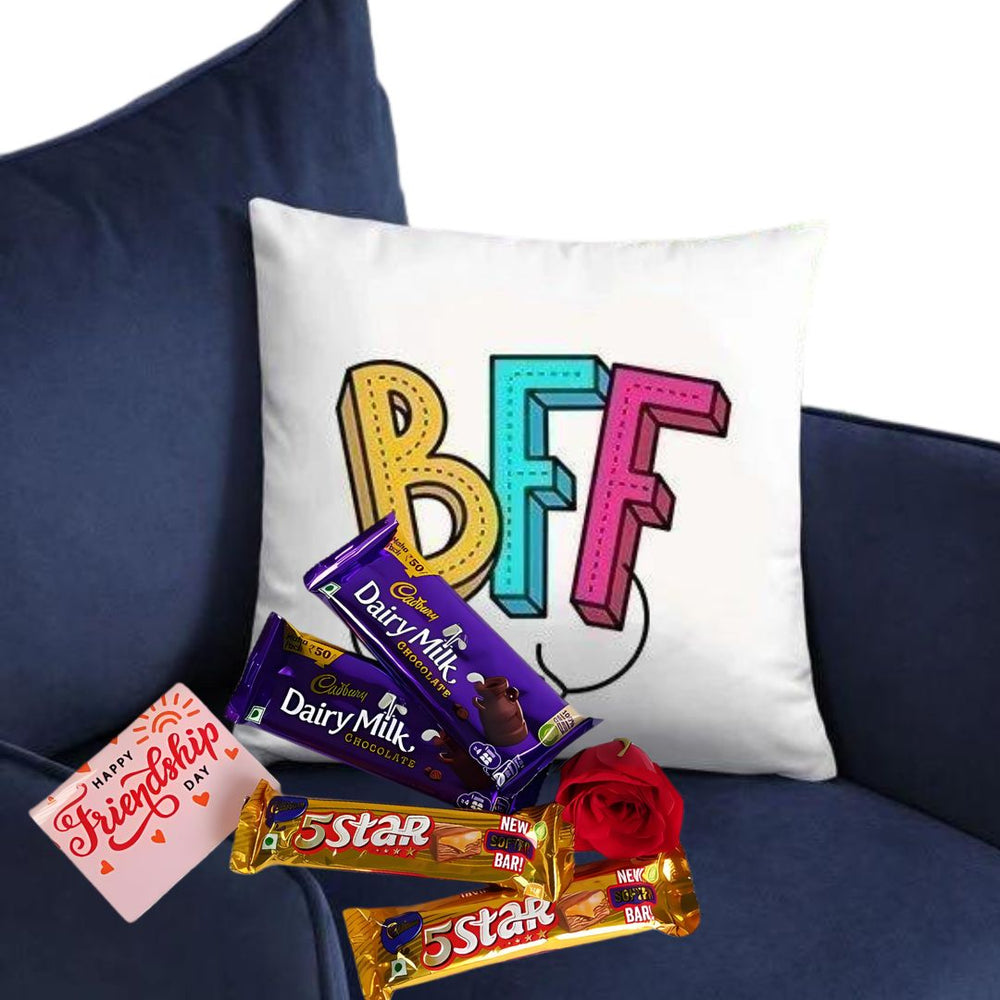 BFF Cushion with Chocolates, Rose & Card Combo - Flowers to Nepal - FTN