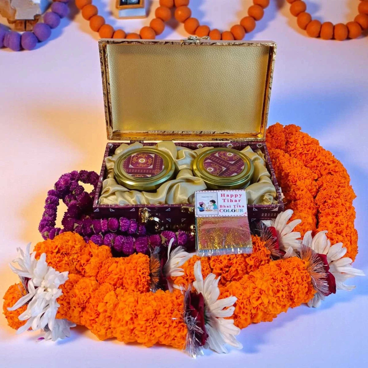 Bhai Tika Dry Fruits & Tihar Mala Gift Box - Flowers to Nepal - FTN