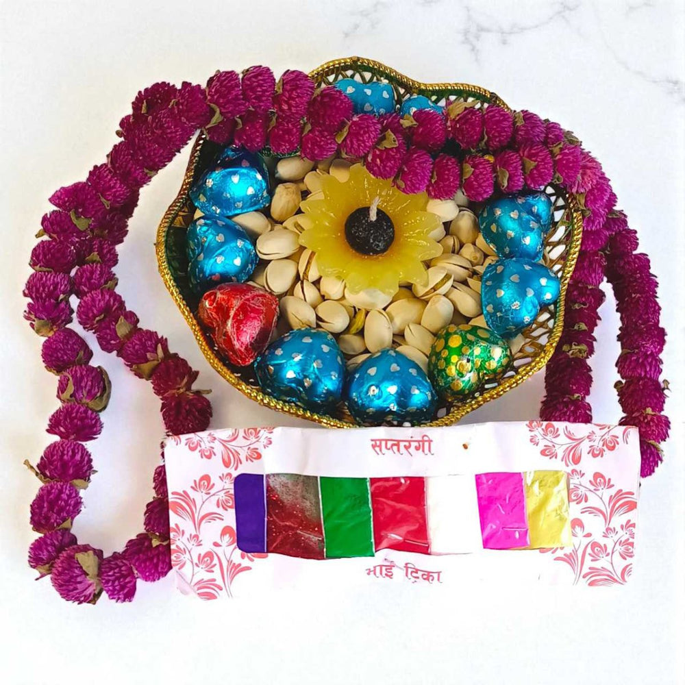 Bhai Tika Gift Basket with Mala & Tika - Flowers to Nepal - FTN