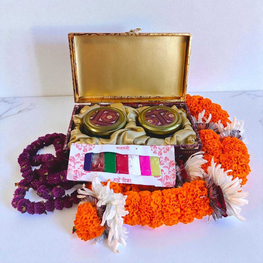 Bhai Tika Gift BoxWith Mala & Sweets - Flowers to Nepal - FTN
