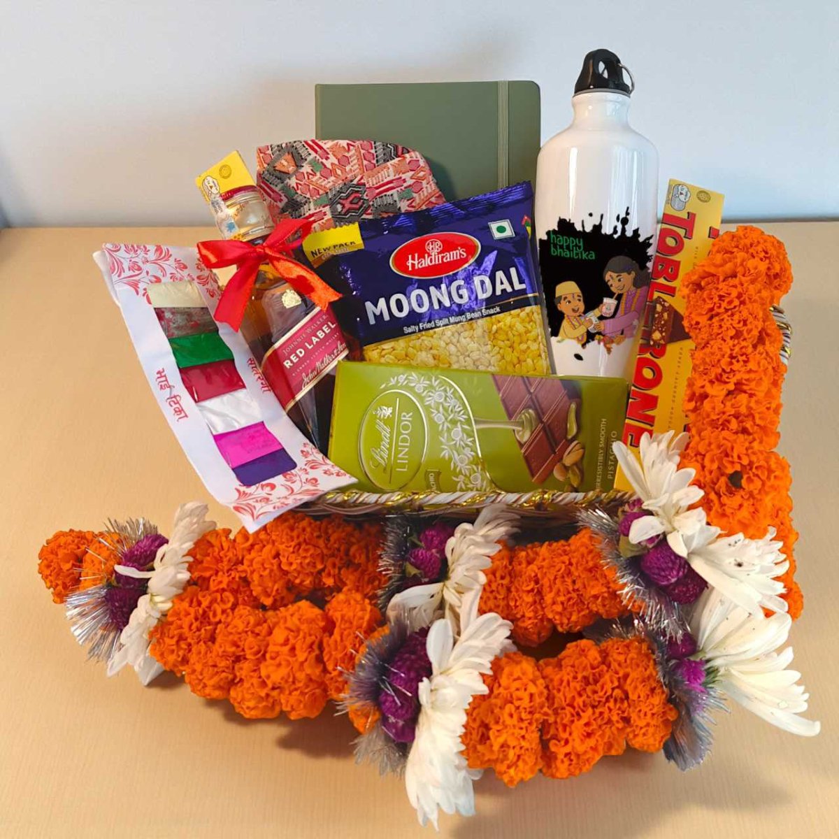 Bhai Tika Gift Hamper With 200ml Whisky & Mala - Flowers to Nepal - FTN