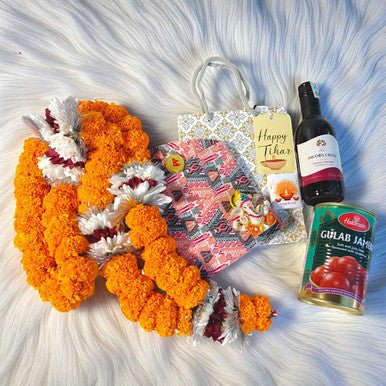 Bhai Tika Sagun Gift Set With Red Wine - Flowers to Nepal - FTN