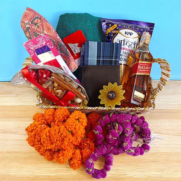 BhaiTika Beverage & Mala Set with Essentials Hamper - Flowers to Nepal - FTN