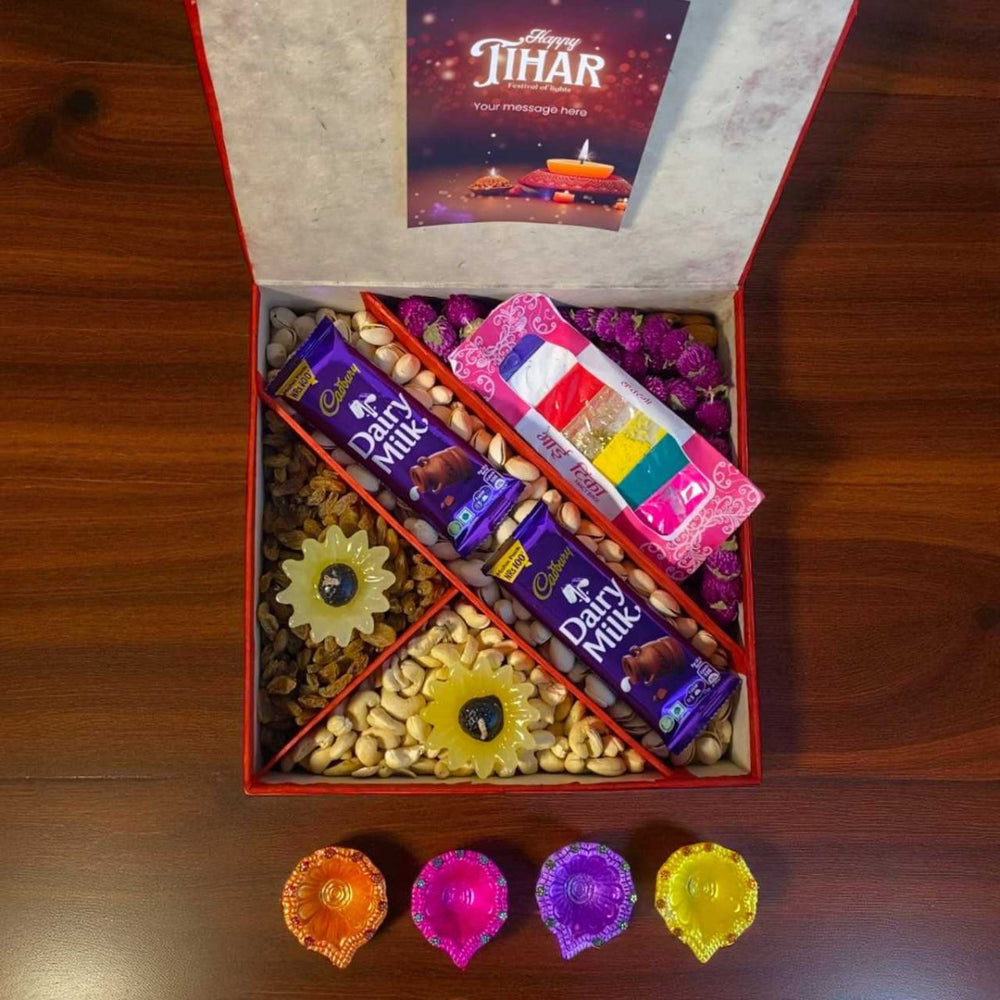 Bhaitika Dry Nuts Gift Box with Mala & Tika - Flowers to Nepal - FTN