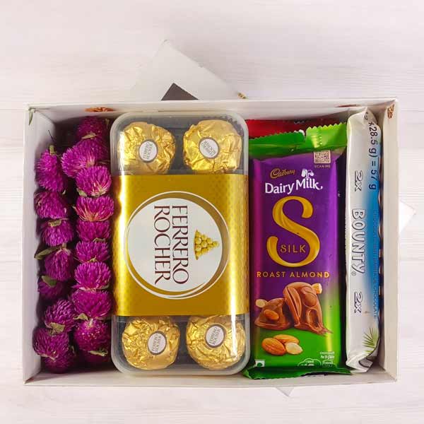 Bhaitika Makhamali Mala and Chocolates Treats - Flowers to Nepal - FTN