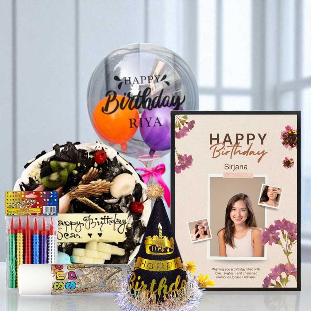 Birthday Celebration Combo With Cake & Frame - Flowers to Nepal - FTN