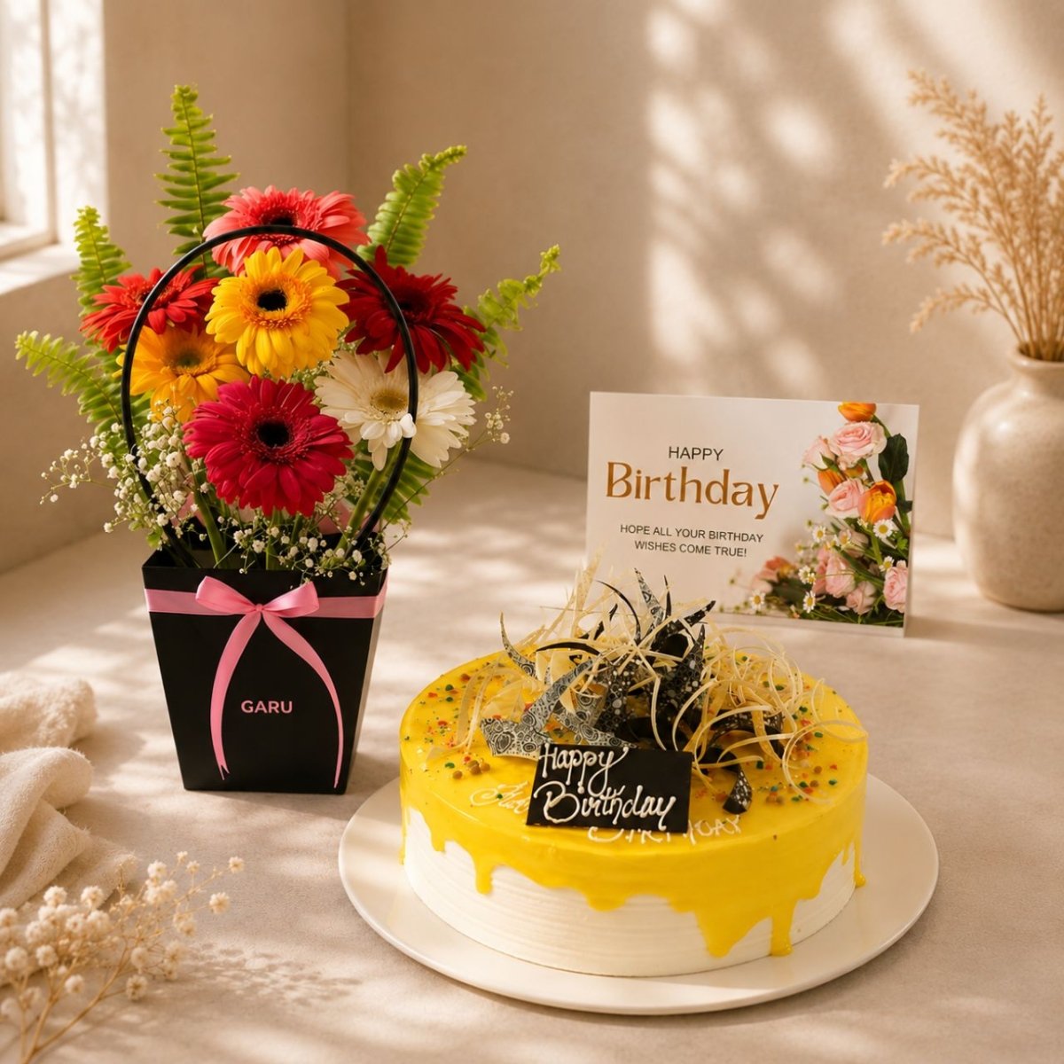Birthday Flowers & Pineapple Cake Gift - Flowers to Nepal - FTN