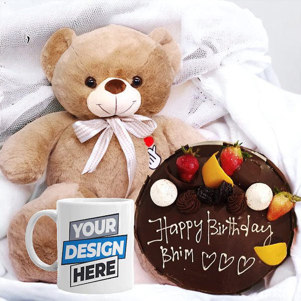 Birthday Gift Set: Cake, Teddy & Personalized Mug - Flowers to Nepal - FTN