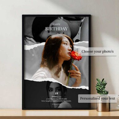 Birthday Personalized Black Frame with Photos & Message - Flowers to Nepal - FTN
