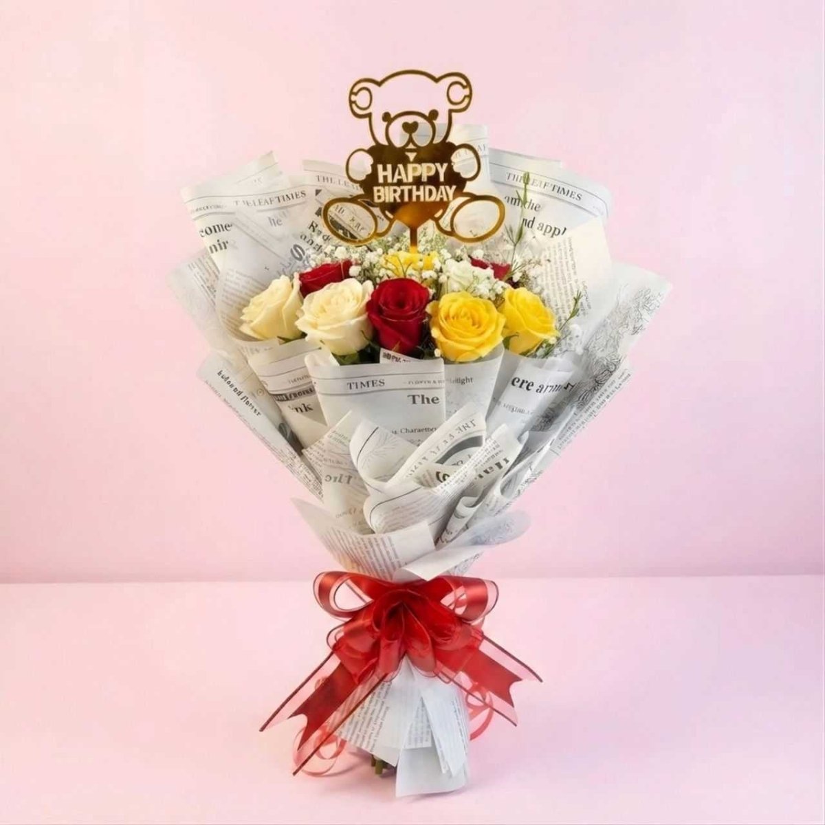 Birthday Special Red Yellow White Rose Bouquet - Flowers to Nepal - FTN