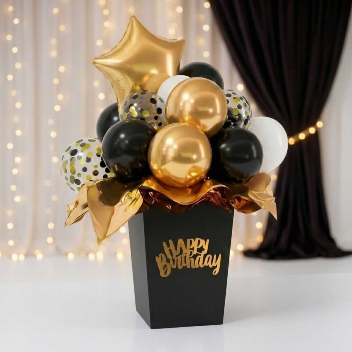 Black & Gold Happy Birthday Balloon Bouquet Set (31 Pcs) - Flowers to Nepal - FTN