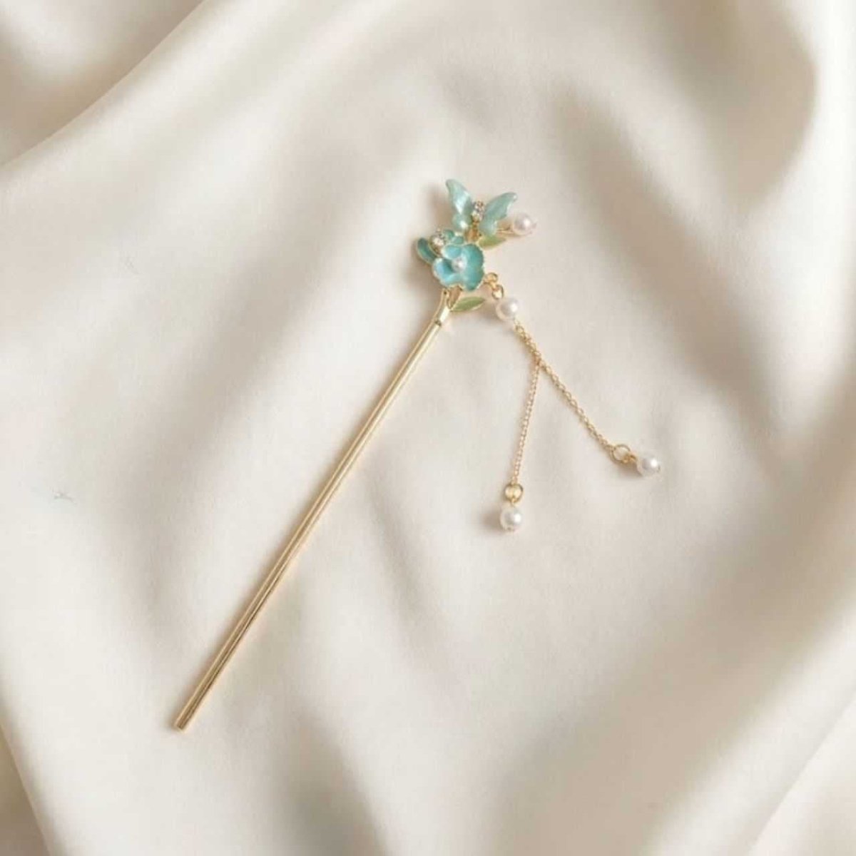 Blue Floral Butterfly Pearl Hair Pin - Flowers to Nepal - FTN