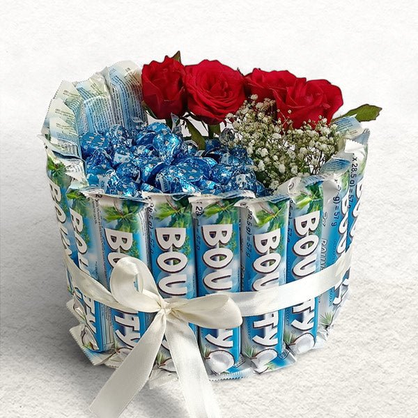 Bounty Chocolate with Roses Bouquet - Flowers to Nepal - FTN