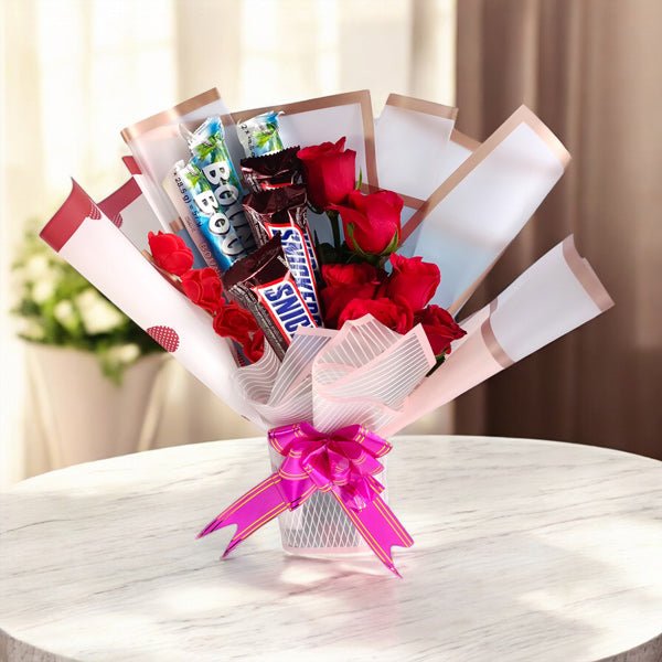 Bounty & Snickers Rose Bliss Bouquet - Flowers to Nepal - FTN