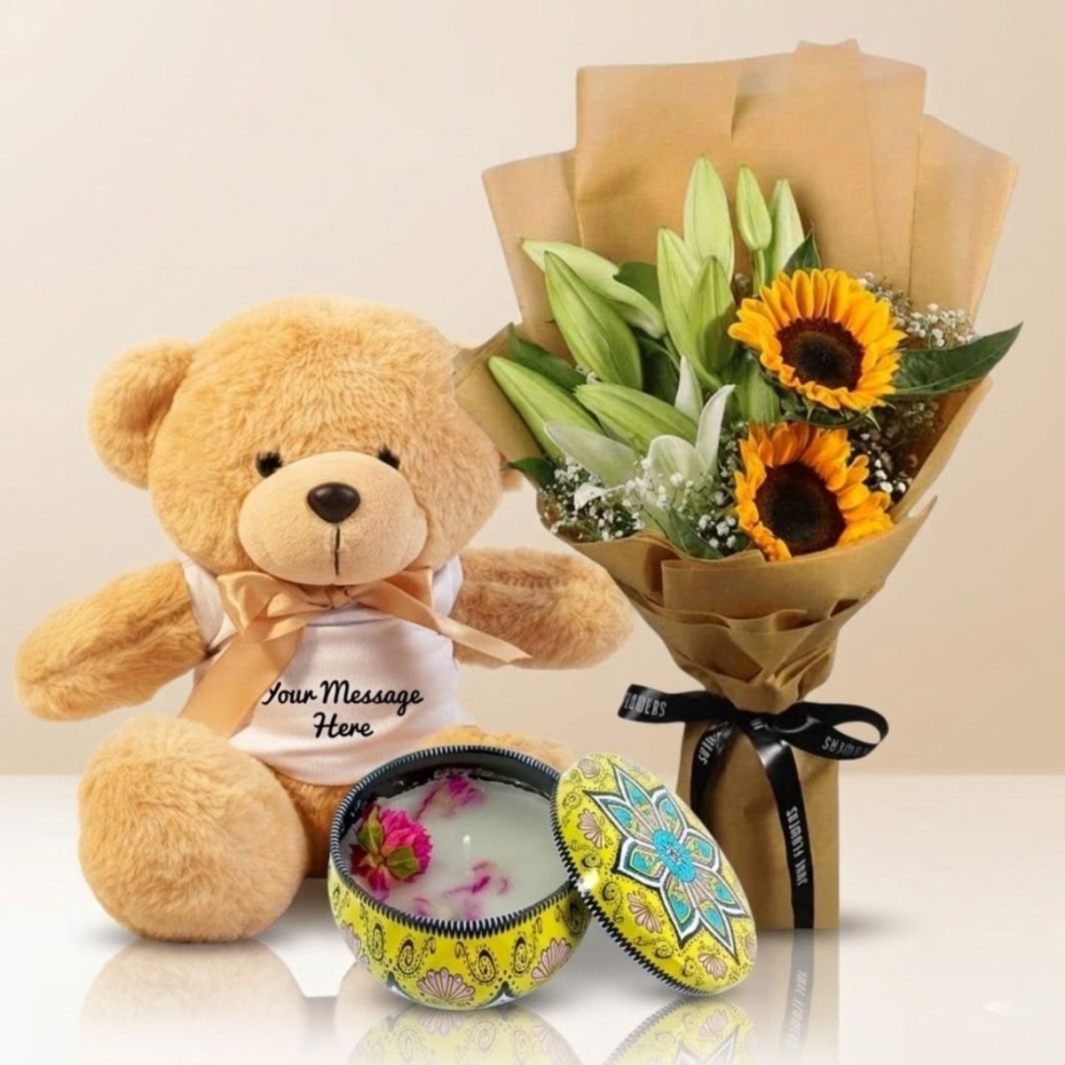 Bright Sunshine Gift Box with Teddy - Flowers to Nepal - FTN
