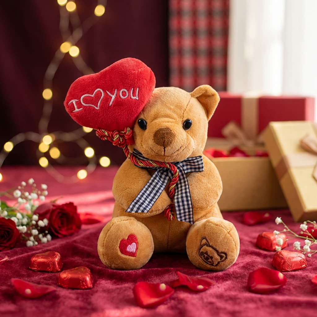 Brown Teddy Bear Holding I Love You Heart - Flowers to Nepal - FTN