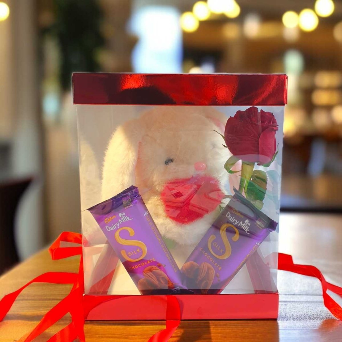 Bunny, Rose & Silk Chocolate Box - Flowers to Nepal - FTN