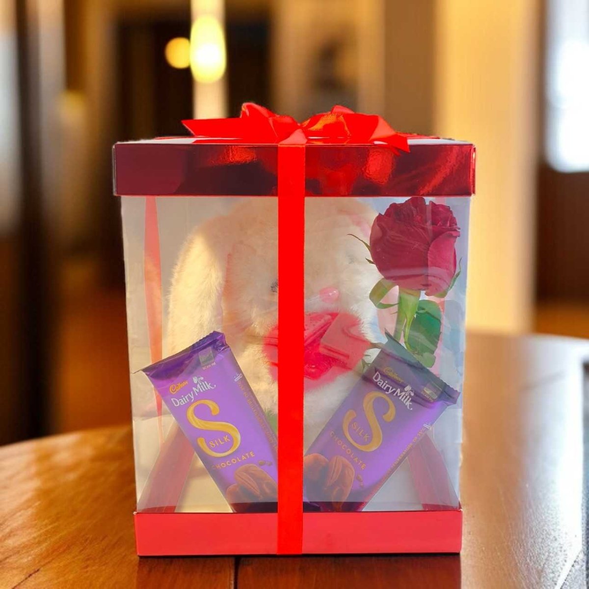 Bunny, Rose & Silk Chocolate Box - Flowers to Nepal - FTN
