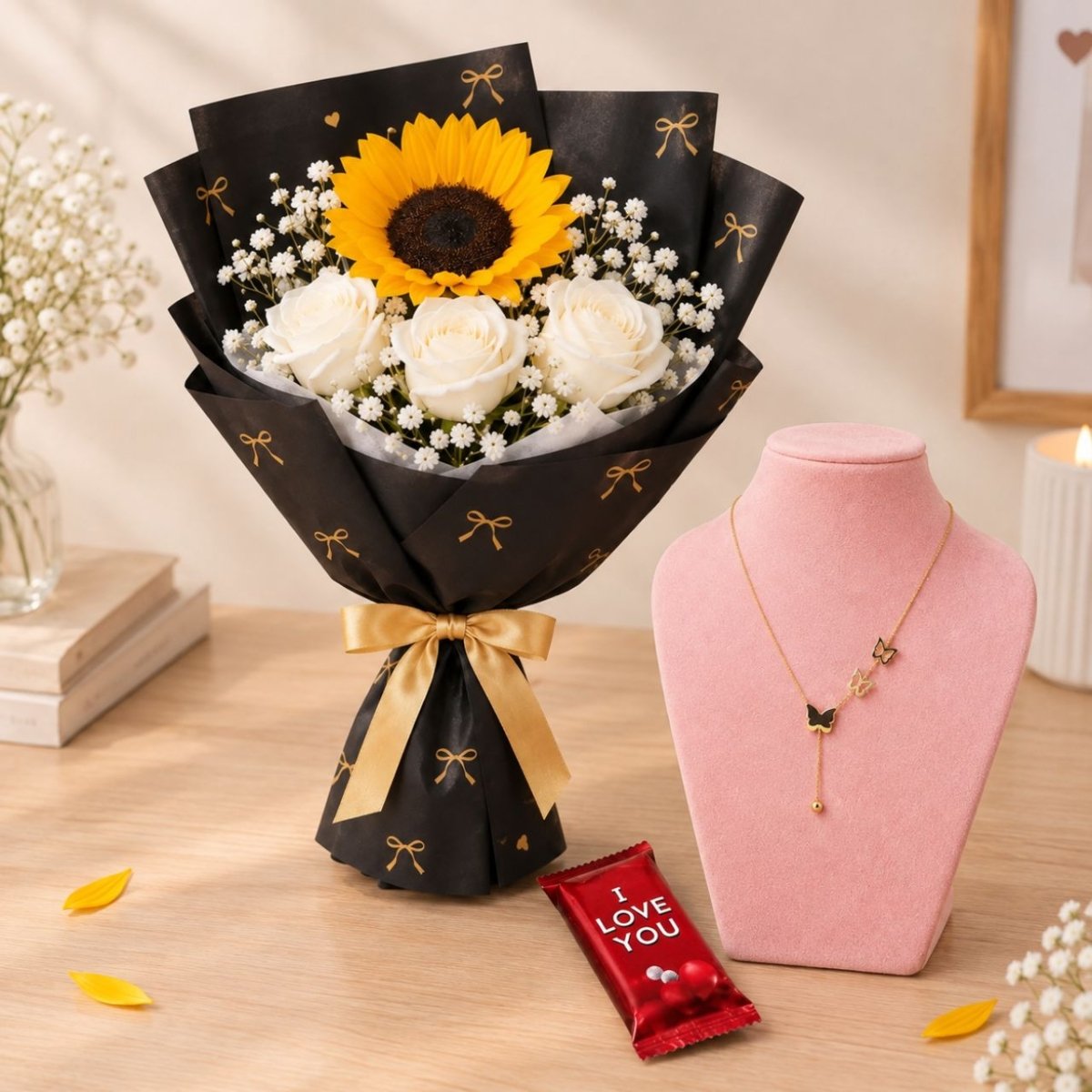 Butterfly Necklace, Personalized Chocolate & Flower Gift Set - Flowers to Nepal - FTN