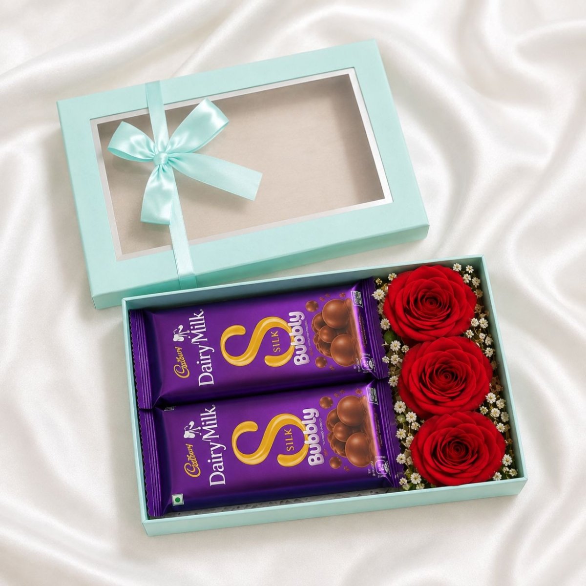 Cadbury Silk Bubbly & Red Rose Gift Box - Flowers to Nepal - FTN