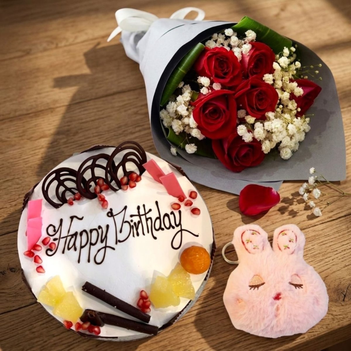 Cake, Roses & Charm Gift Set - Flowers to Nepal - FTN
