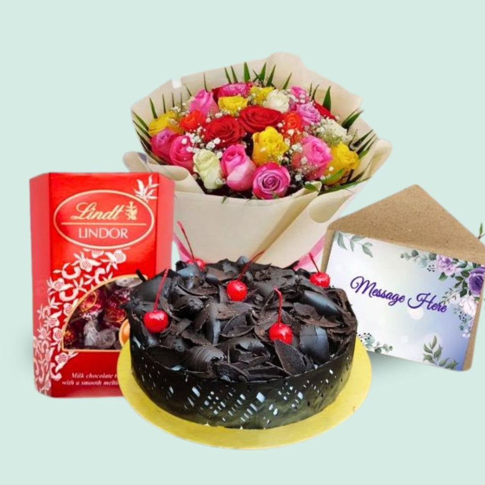 Cake, Roses & Lindor Chocolate Gift Set - Flowers to Nepal - FTN