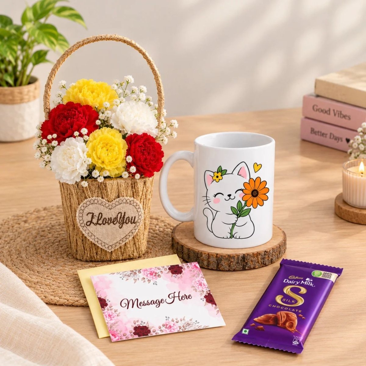 Carnation, Chocolate & Mug Gift Hamper - Flowers to Nepal - FTN