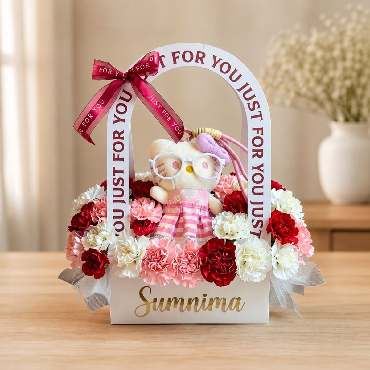 Carnation & Kitty Elegant Gift Basket - Flowers to Nepal - FTN