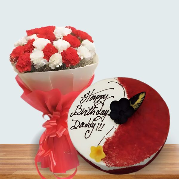 Carnation Velvet Surprise (Red Velvet Cake, Carnation Flowers Combo) - Flowers to Nepal - FTN