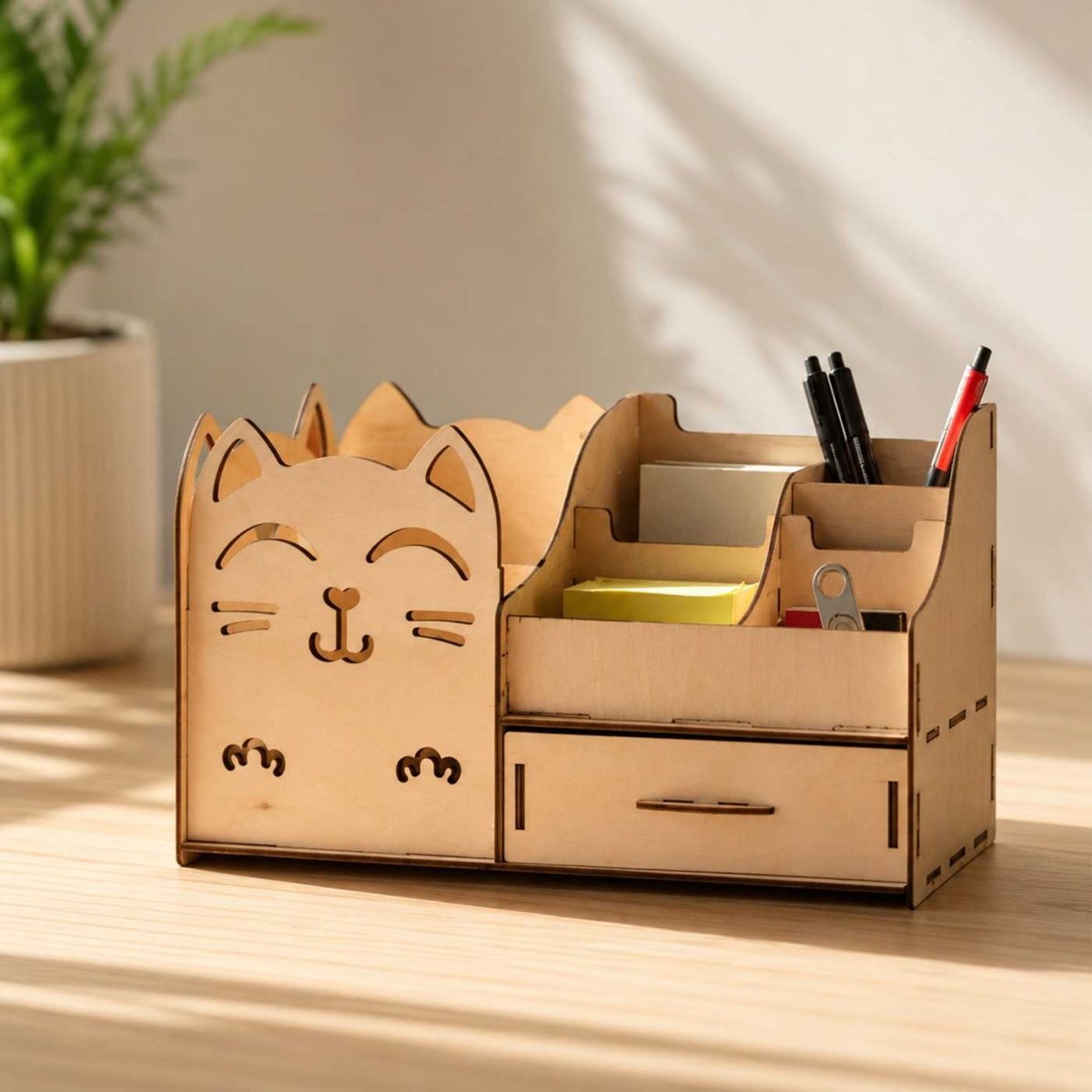 Cat Design Wooden Desk Organizer - Flowers to Nepal - FTN