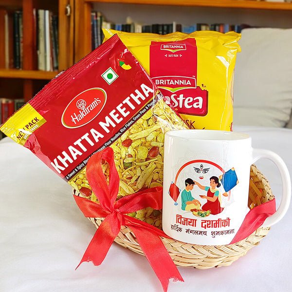 Ceramic Mug and Savoury bites Dashain combo - Flowers to Nepal - FTN