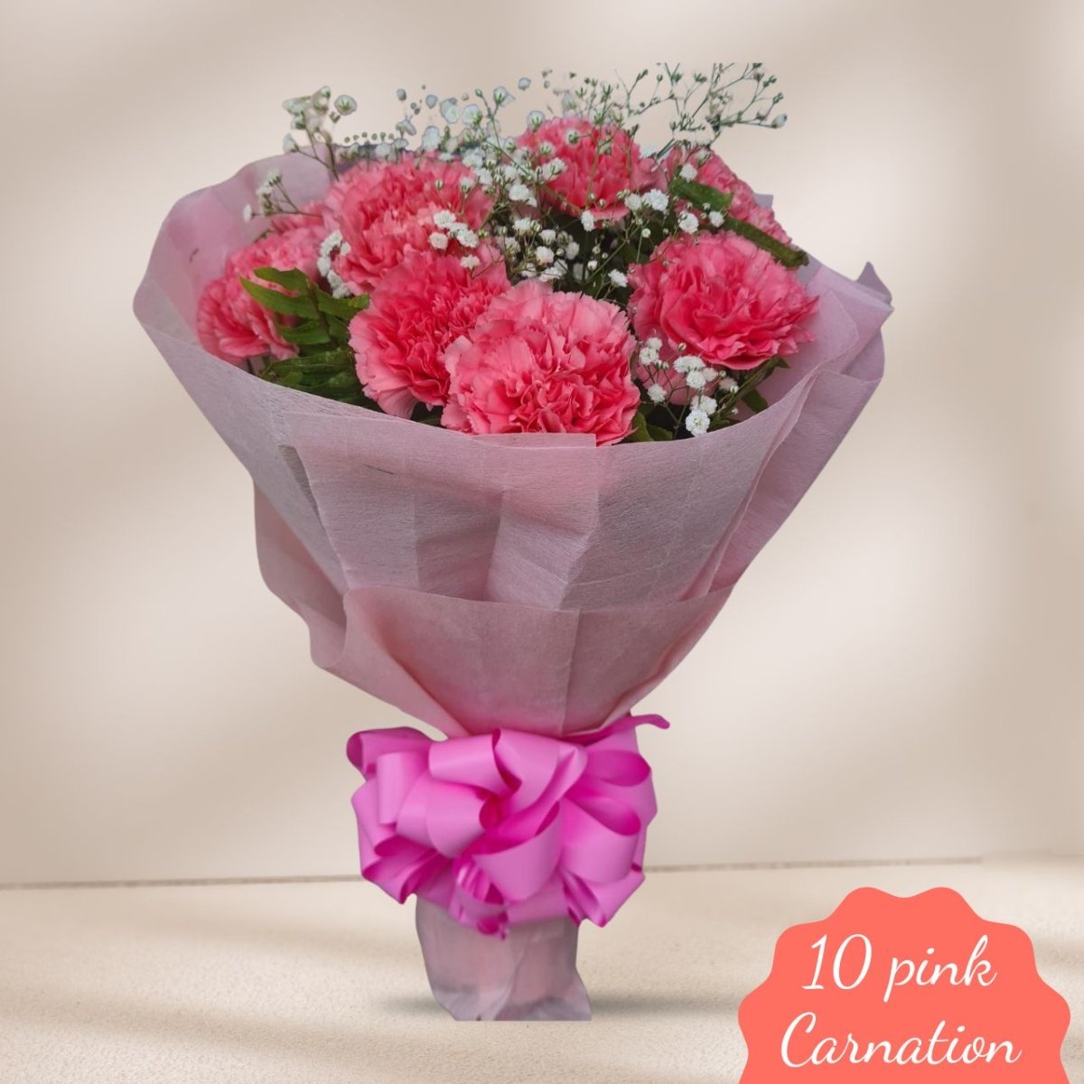 Charming 10 Pink Carnations Gift Bouquet - Flowers to Nepal - FTN