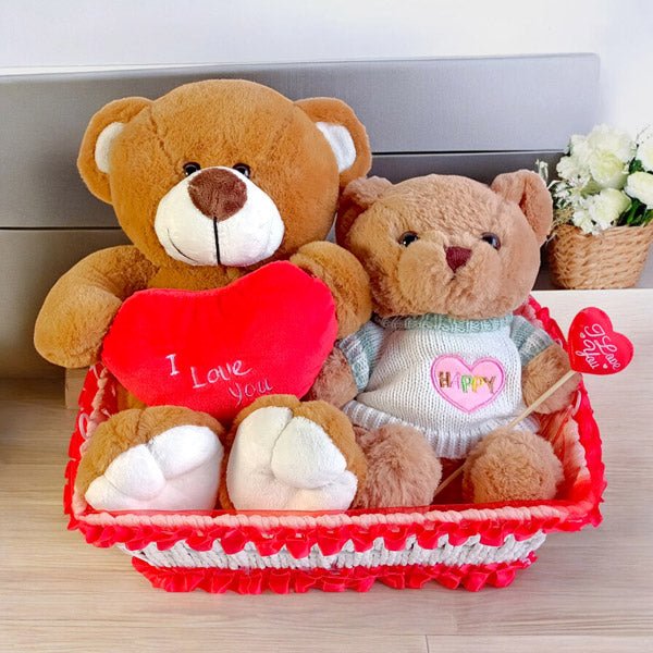 Charming Basket with a Delightful Teddy Bear Duo - Flowers to Nepal - FTN