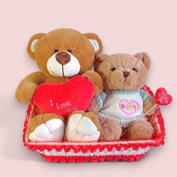 Charming Basket with a Delightful Teddy Bear Duo - Flowers to Nepal - FTN