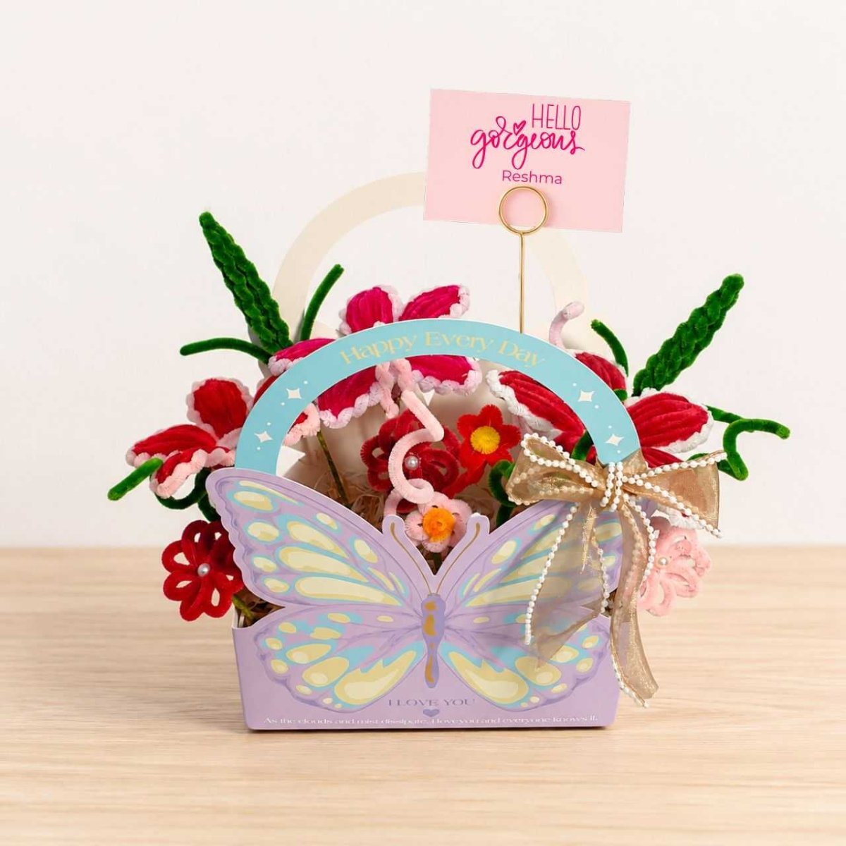 Charming Fuzzy Flowers Gift Bag with Name - Flowers to Nepal - FTN