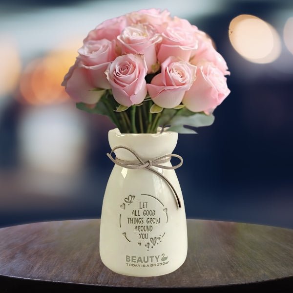 Charming Pink Roses Vase - Flowers to Nepal - FTN