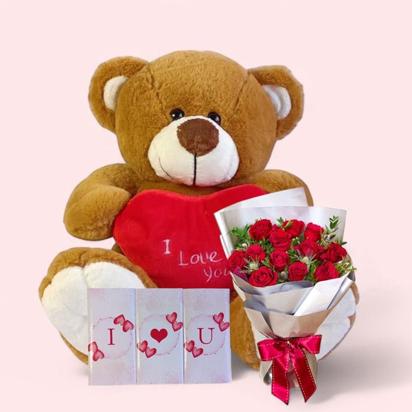 Cherished Love Gift Set: Roses, Teddy & Chocolates - Flowers to Nepal - FTN