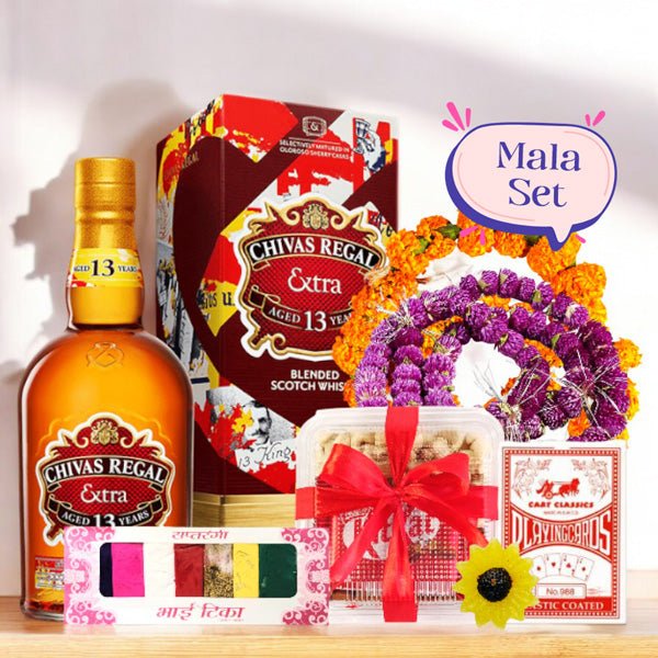 Chivas Regal Extra 1Ltr with Nuts, Playcard and Mala Set - Flowers to Nepal - FTN