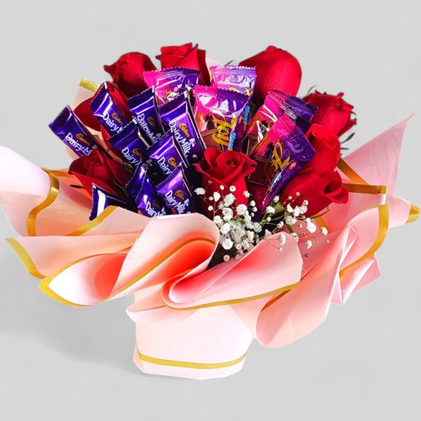 Chocolate and Roses Gift Bouquet - Flowers to Nepal - FTN